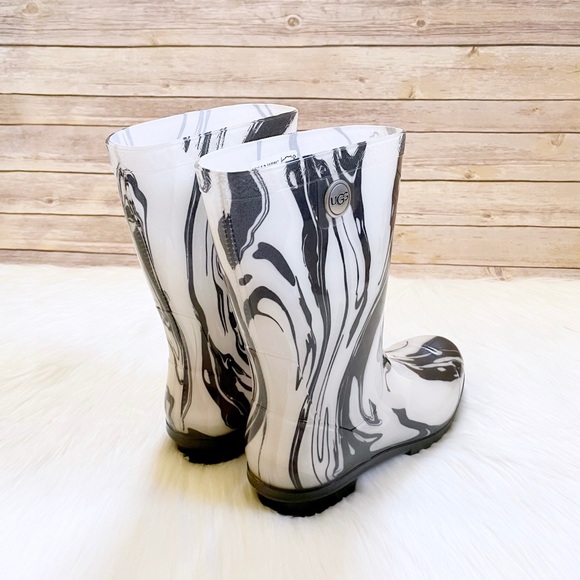 UGG Women’s Sienna Marbled Black And White Rain Boots - Picture 2 of 7
